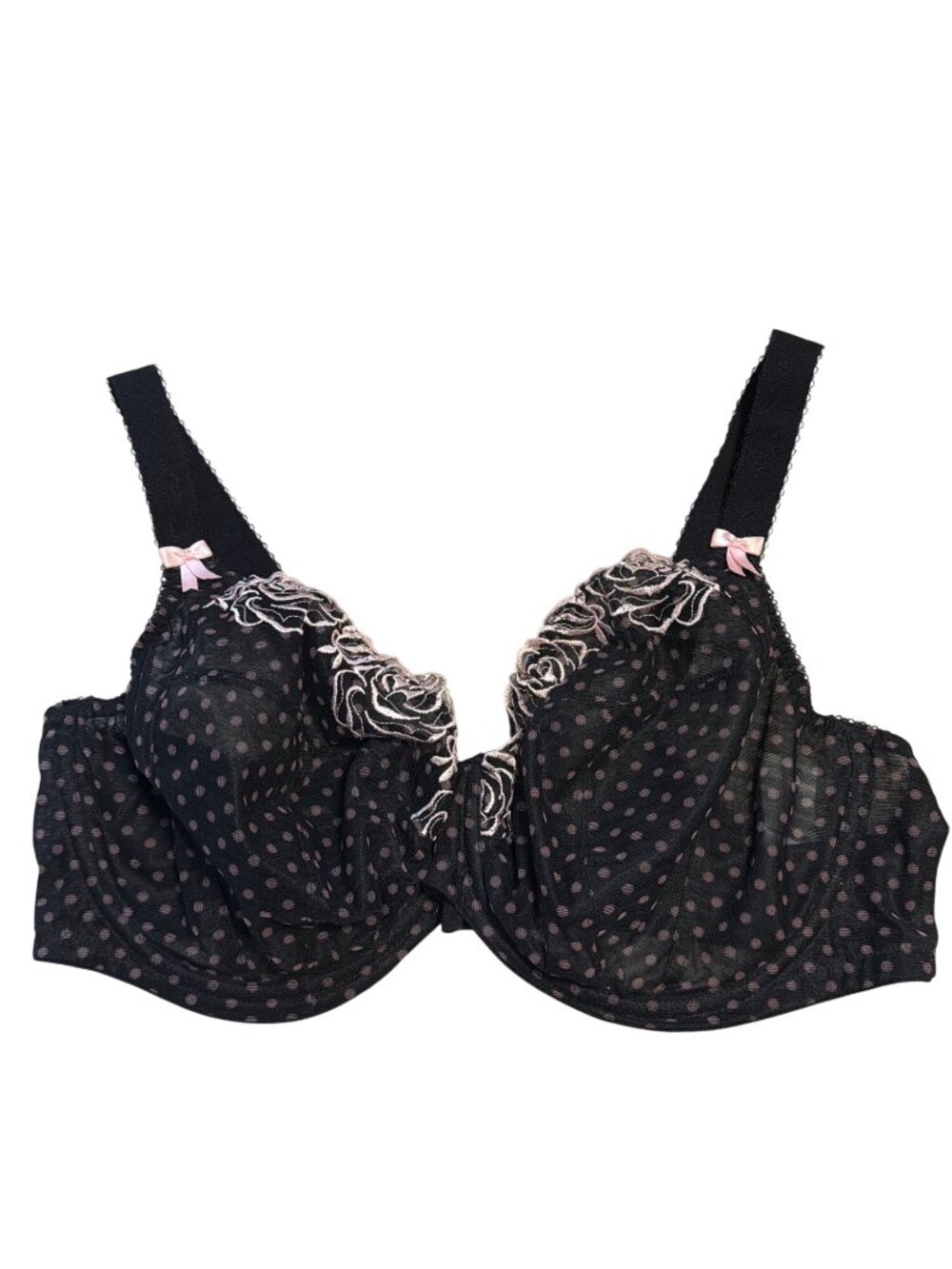 Elomi EL8170 Betty Underwire Plunge Bra Black Polka Dot Lace 40F